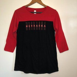 District 3/4 Sleeve Nebraska Tee Red Black Small